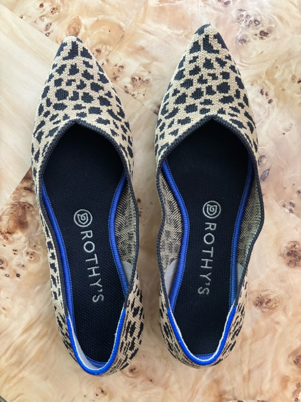 Rothy's Women's Pointed Toe Flats in Leopard Tan/Black